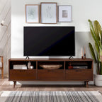 Walnut / Caramel / White Mid-Century TV Stand, Fits TVs up to 80"