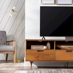 Walnut / Caramel / White Mid-Century TV Stand, Fits TVs up to 80"