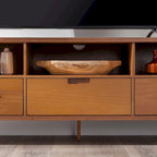 Walnut / Caramel / White Mid-Century TV Stand, Fits TVs up to 80"
