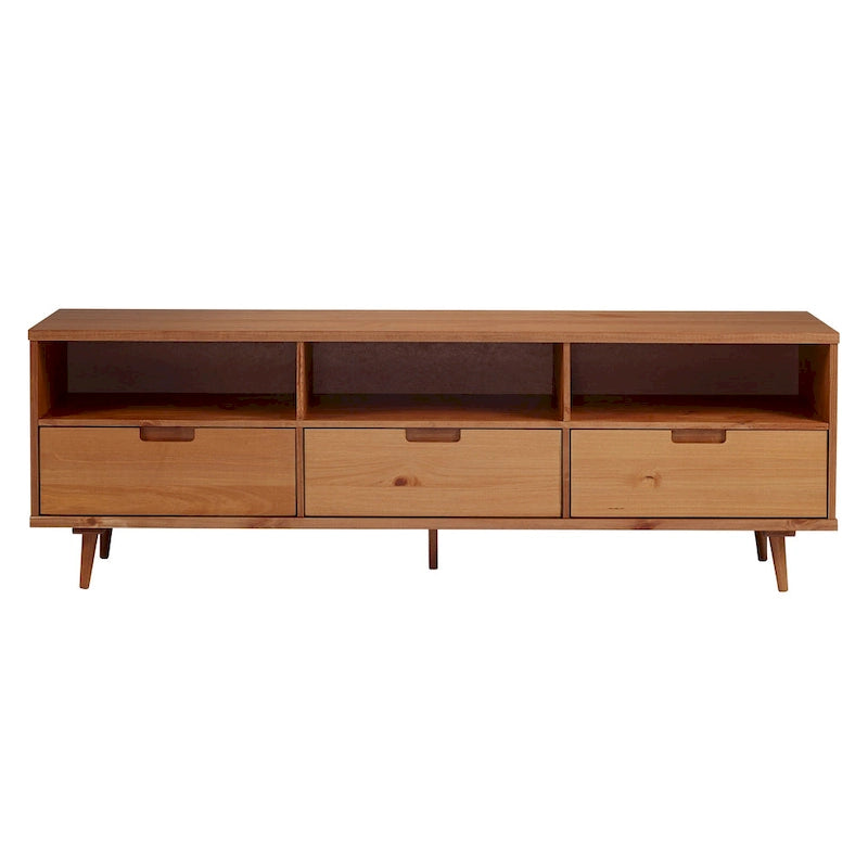 Walnut / Caramel / White Mid-Century TV Stand, Fits TVs up to 80"
