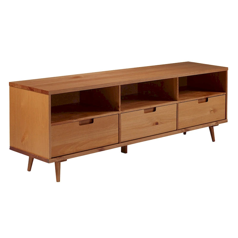 Walnut / Caramel / White Mid-Century TV Stand, Fits TVs up to 80"