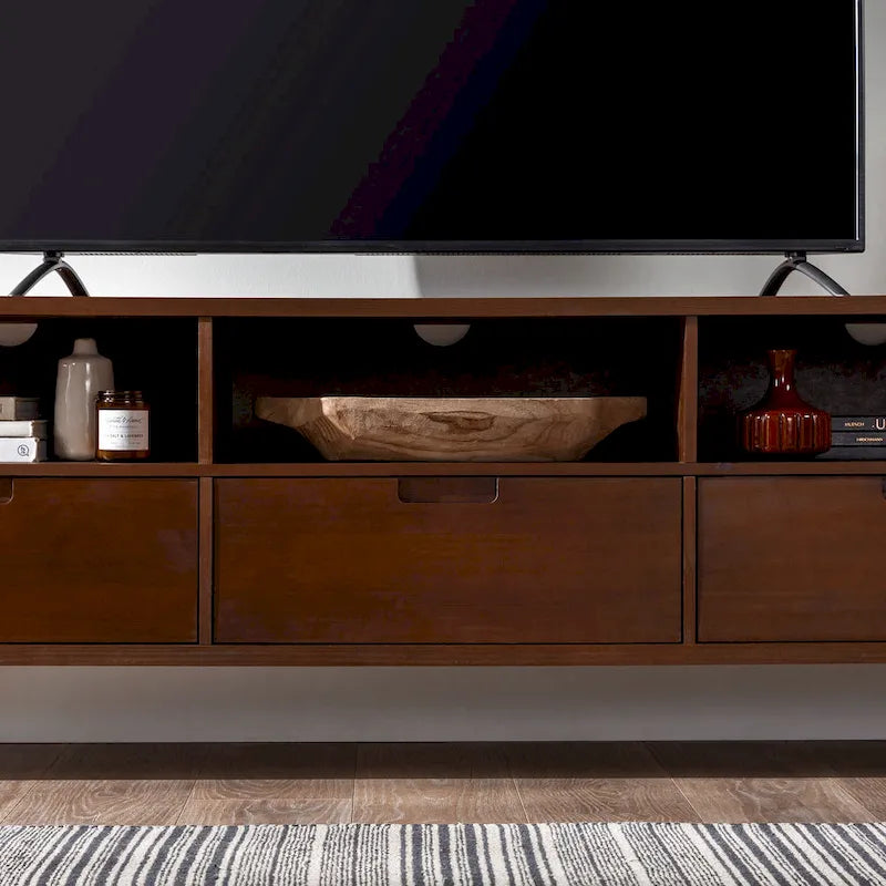 Walnut / Caramel / White Mid-Century TV Stand, Fits TVs up to 80"