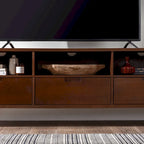 Walnut / Caramel / White Mid-Century TV Stand, Fits TVs up to 80"