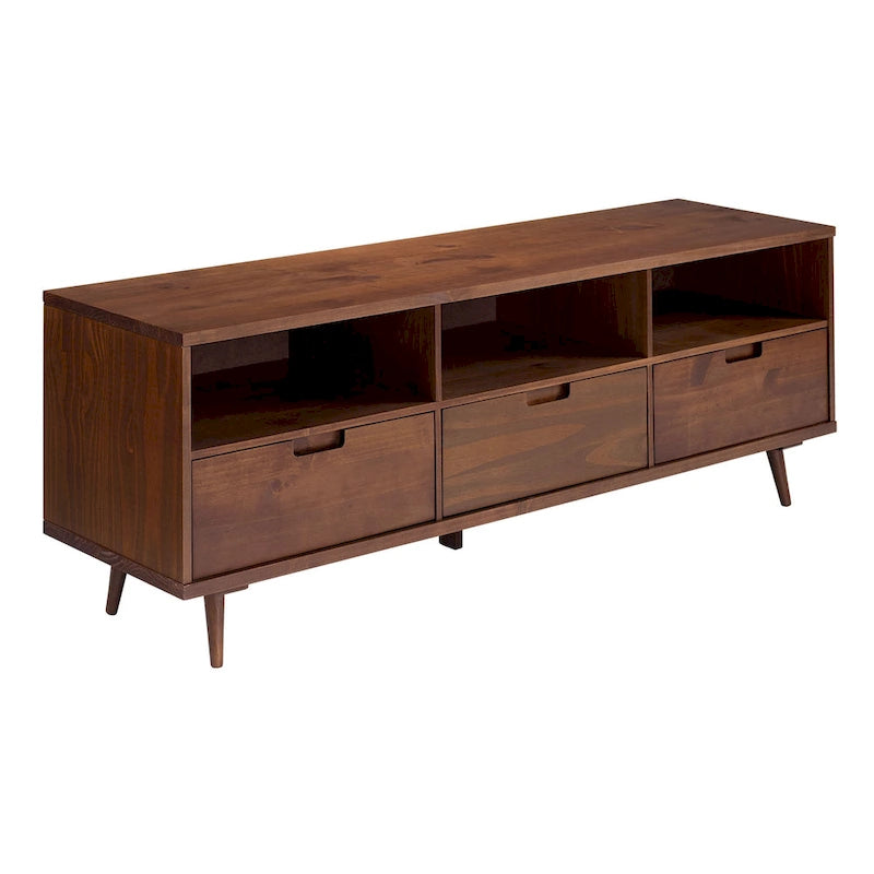 Walnut / Caramel / White Mid-Century TV Stand, Fits TVs up to 80"