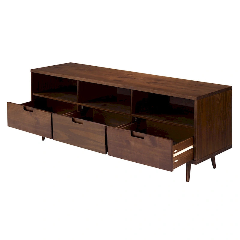 Walnut / Caramel / White Mid-Century TV Stand, Fits TVs up to 80"