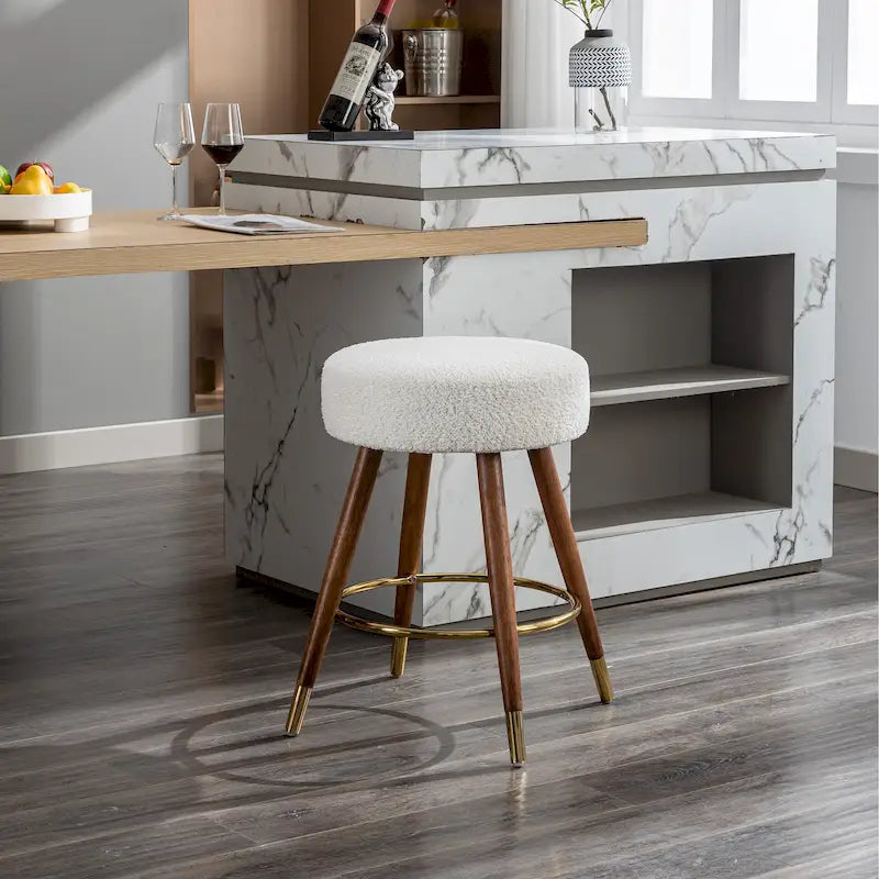 White Boucle Swivel Counter Stool, Single Seat
