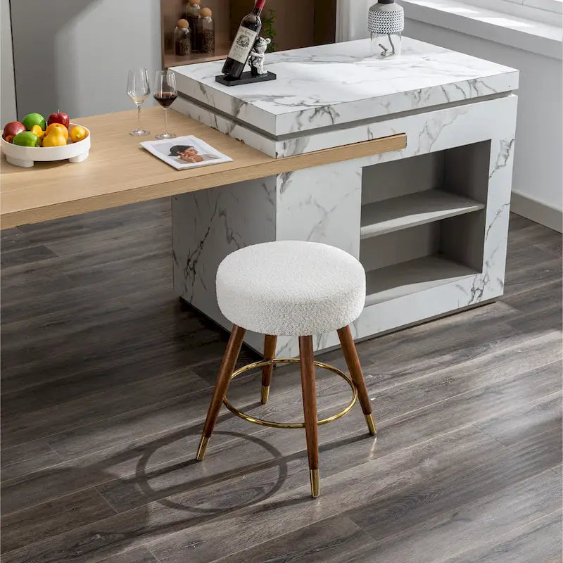 White Boucle Swivel Counter Stool, Single Seat