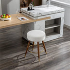 White Boucle Swivel Counter Stool, Single Seat