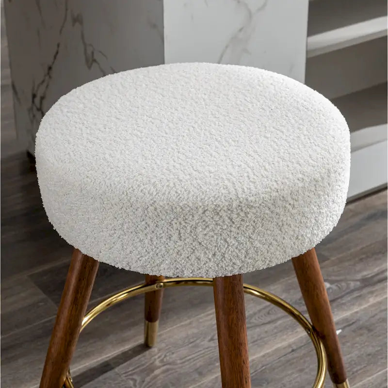 White Boucle Swivel Counter Stool, Single Seat