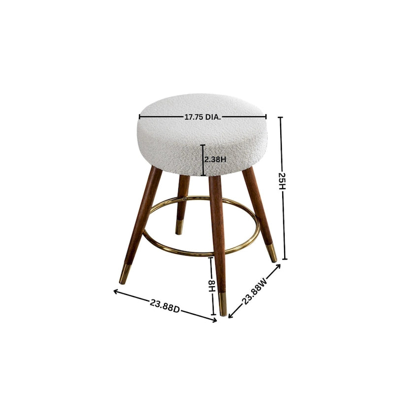 White Boucle Swivel Counter Stool, Single Seat