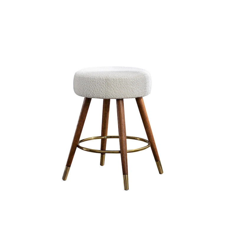 White Boucle Swivel Counter Stool, Single Seat