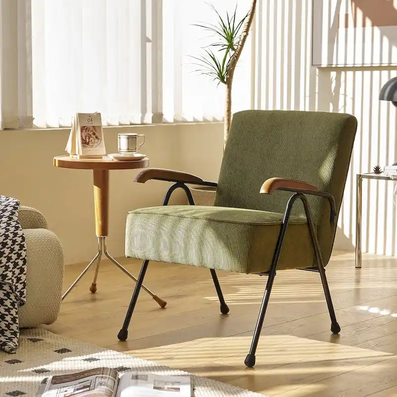 Green High-Back Accent Armchair with Metal Legs, Faux Leather, Single Seat