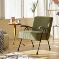 Green High-Back Accent Armchair with Metal Legs, Faux Leather, Single Seat