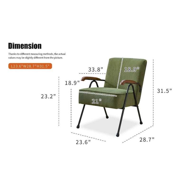 Green High-Back Accent Armchair with Metal Legs, Faux Leather, Single Seat