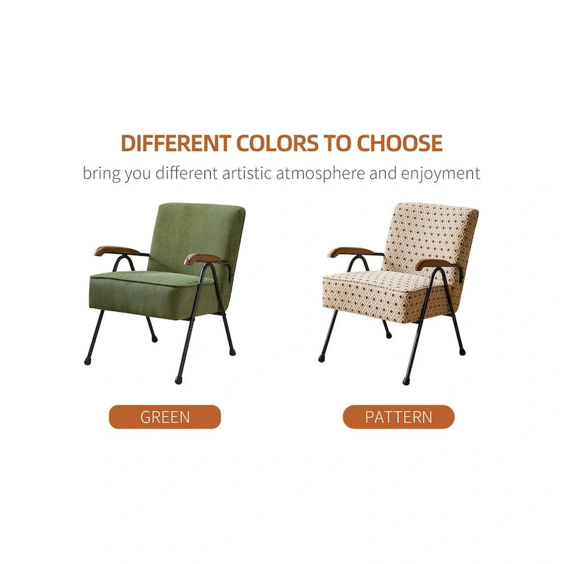 Green High-Back Accent Armchair with Metal Legs, Faux Leather, Single Seat