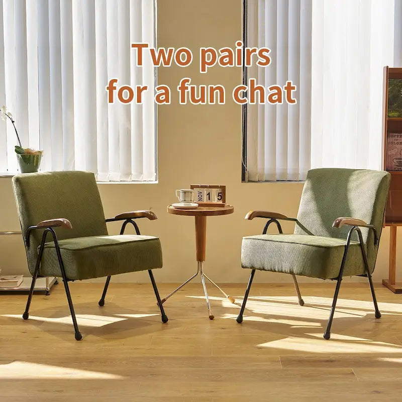 Green High-Back Accent Armchair with Metal Legs, Faux Leather, Single Seat