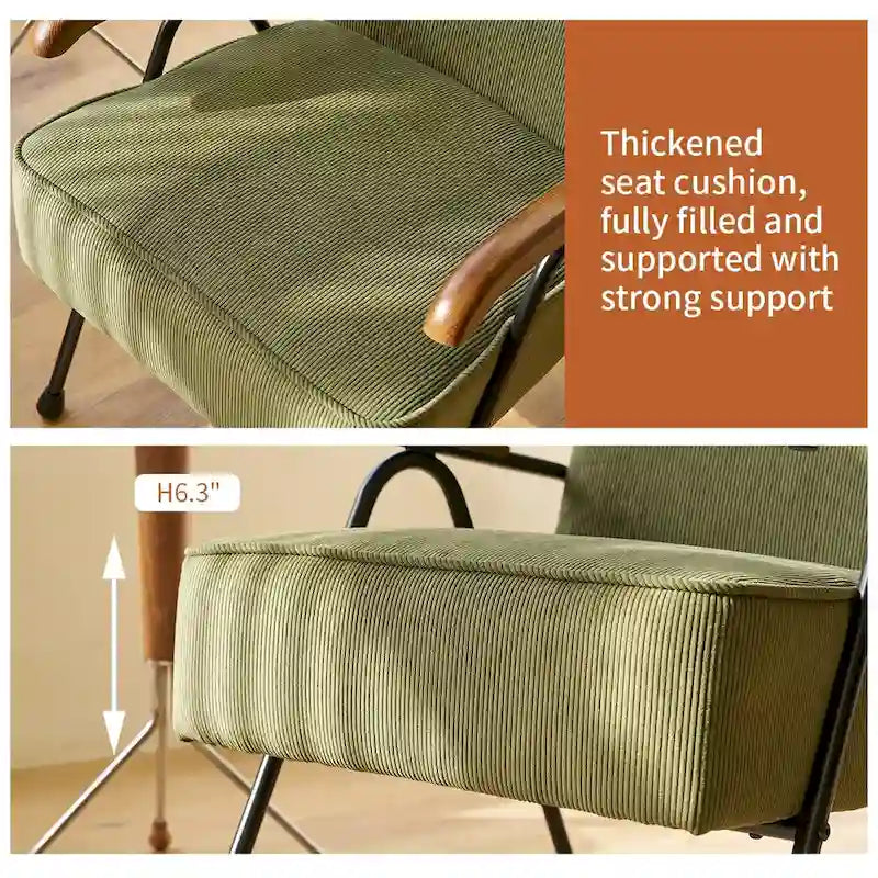 Green High-Back Accent Armchair with Metal Legs, Faux Leather, Single Seat