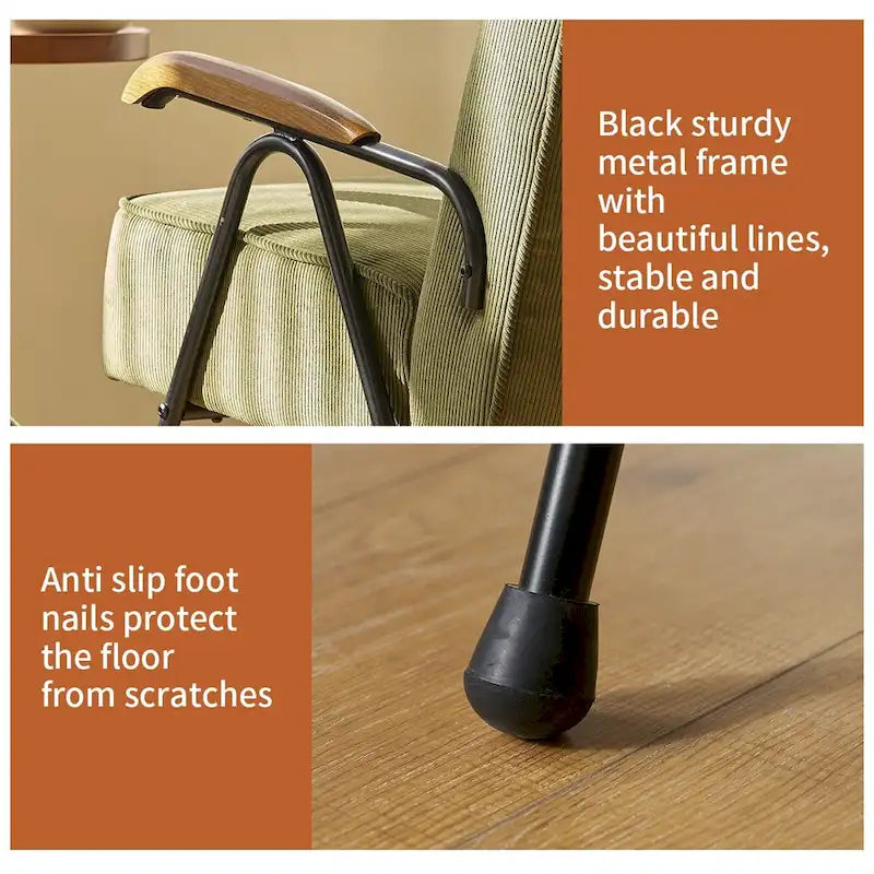 Green High-Back Accent Armchair with Metal Legs, Faux Leather, Single Seat