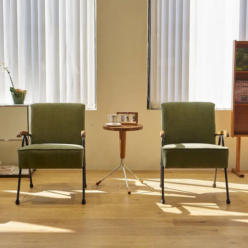 Green High-Back Accent Armchair with Metal Legs, Faux Leather, Single Seat