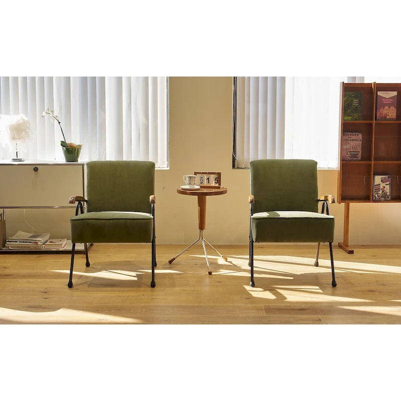 Green High-Back Accent Armchair with Metal Legs, Faux Leather, Single Seat