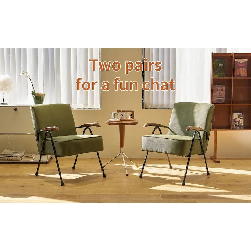 Green High-Back Accent Armchair with Metal Legs, Faux Leather, Single Seat