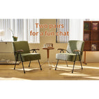 Green High-Back Accent Armchair with Metal Legs, Faux Leather, Single Seat