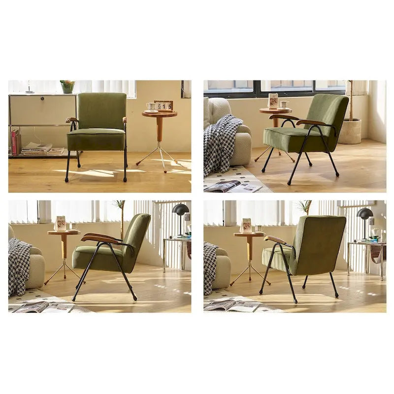 Green High-Back Accent Armchair with Metal Legs, Faux Leather, Single Seat