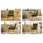 Green High-Back Accent Armchair with Metal Legs, Faux Leather, Single Seat