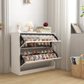 White Mirror-Door Shoe Cabinet, 6-Tier, Holds 18 Pairs