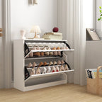 White Mirror-Door Shoe Cabinet, 6-Tier, Holds 18 Pairs