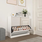 White Mirror-Door Shoe Cabinet, 6-Tier, Holds 18 Pairs