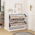 White Mirror-Door Shoe Cabinet, 6-Tier, Holds 18 Pairs