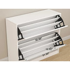 White Mirror-Door Shoe Cabinet, 6-Tier, Holds 18 Pairs