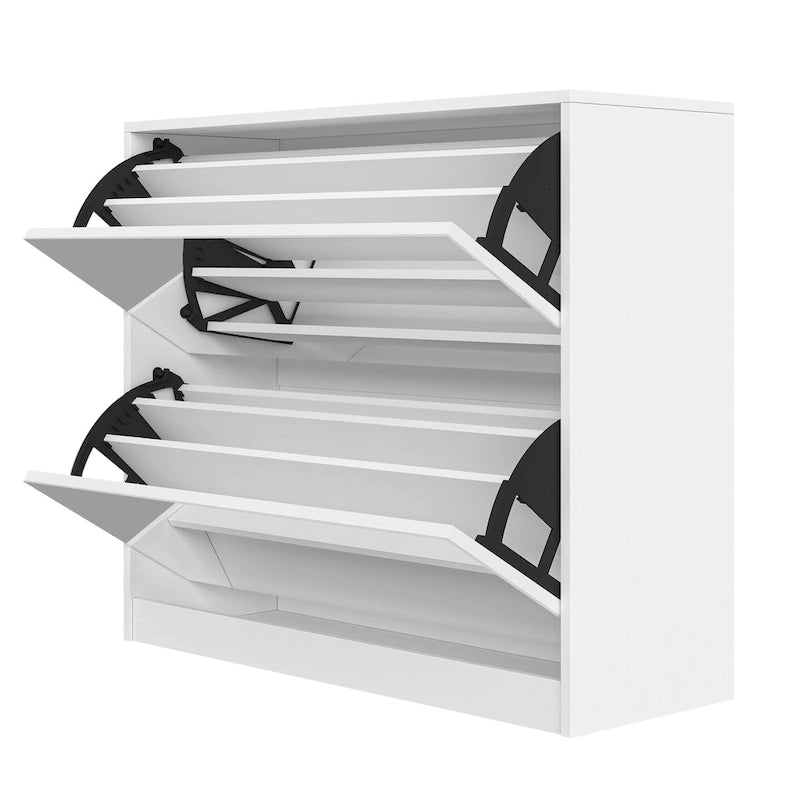 White Mirror-Door Shoe Cabinet, 6-Tier, Holds 18 Pairs