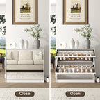 White Mirror-Door Shoe Cabinet, 6-Tier, Holds 18 Pairs