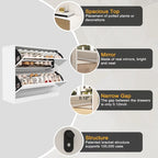 White Mirror-Door Shoe Cabinet, 6-Tier, Holds 18 Pairs
