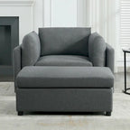 Light Grey / Dark Grey / Cream Linen Armchair with Ottoman, Single Seat
