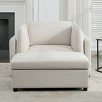 Light Grey / Dark Grey / Cream Linen Armchair with Ottoman, Single Seat