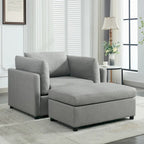 Light Grey / Dark Grey / Cream Linen Armchair with Ottoman, Single Seat