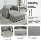 Light Grey / Dark Grey / Cream Linen Armchair with Ottoman, Single Seat