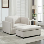 Light Grey / Dark Grey / Cream Linen Armchair with Ottoman, Single Seat