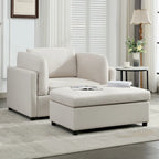 Light Grey / Dark Grey / Cream Linen Armchair with Ottoman, Single Seat