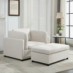 Light Grey / Dark Grey / Cream Linen Armchair with Ottoman, Single Seat