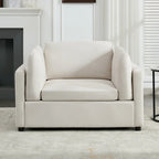Light Grey / Dark Grey / Cream Linen Armchair with Ottoman, Single Seat