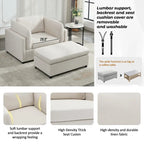 Light Grey / Dark Grey / Cream Linen Armchair with Ottoman, Single Seat