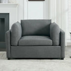 Light Grey / Dark Grey / Cream Linen Armchair with Ottoman, Single Seat