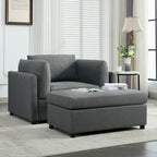Light Grey / Dark Grey / Cream Linen Armchair with Ottoman, Single Seat