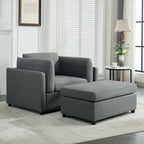 Light Grey / Dark Grey / Cream Linen Armchair with Ottoman, Single Seat