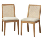 Walnut/Beige Cane Back Dining Chair, Mid-Century Style, Set of 2