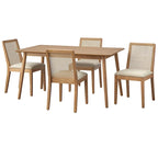 Walnut/Beige Cane Back Dining Chair, Mid-Century Style, Set of 2